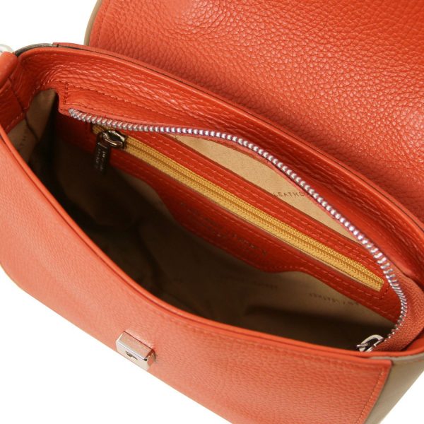 дамска кожена чанта тип клъч в цвят бранди
