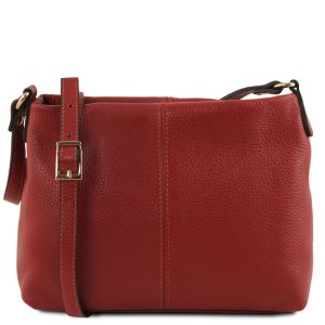 ежедневна дамска кожена чанта в червено