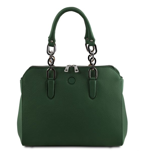 луксозна дамска кожена чанта в зелено