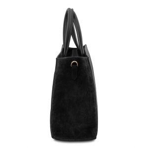 елегантна кожена чанта с висока основа в черно